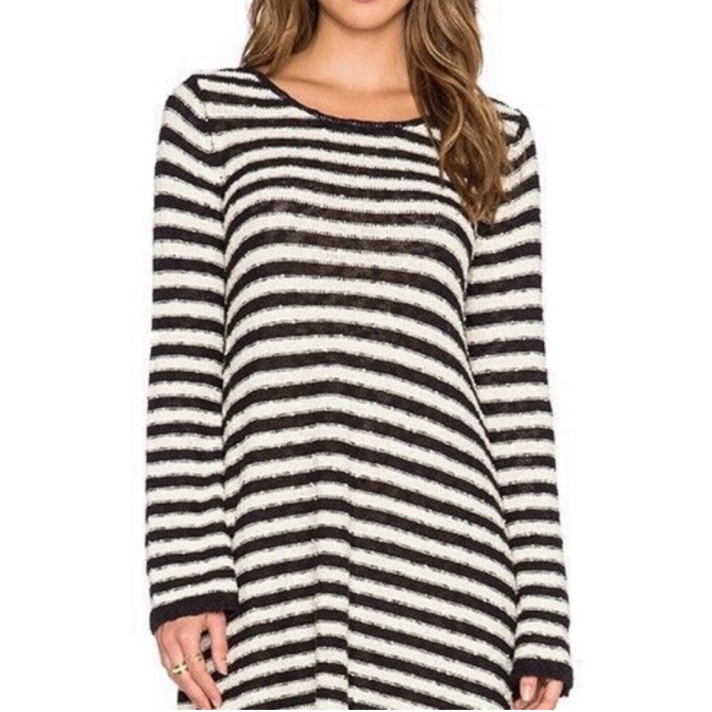 Free People Black and Cream Striped Sweater Dress